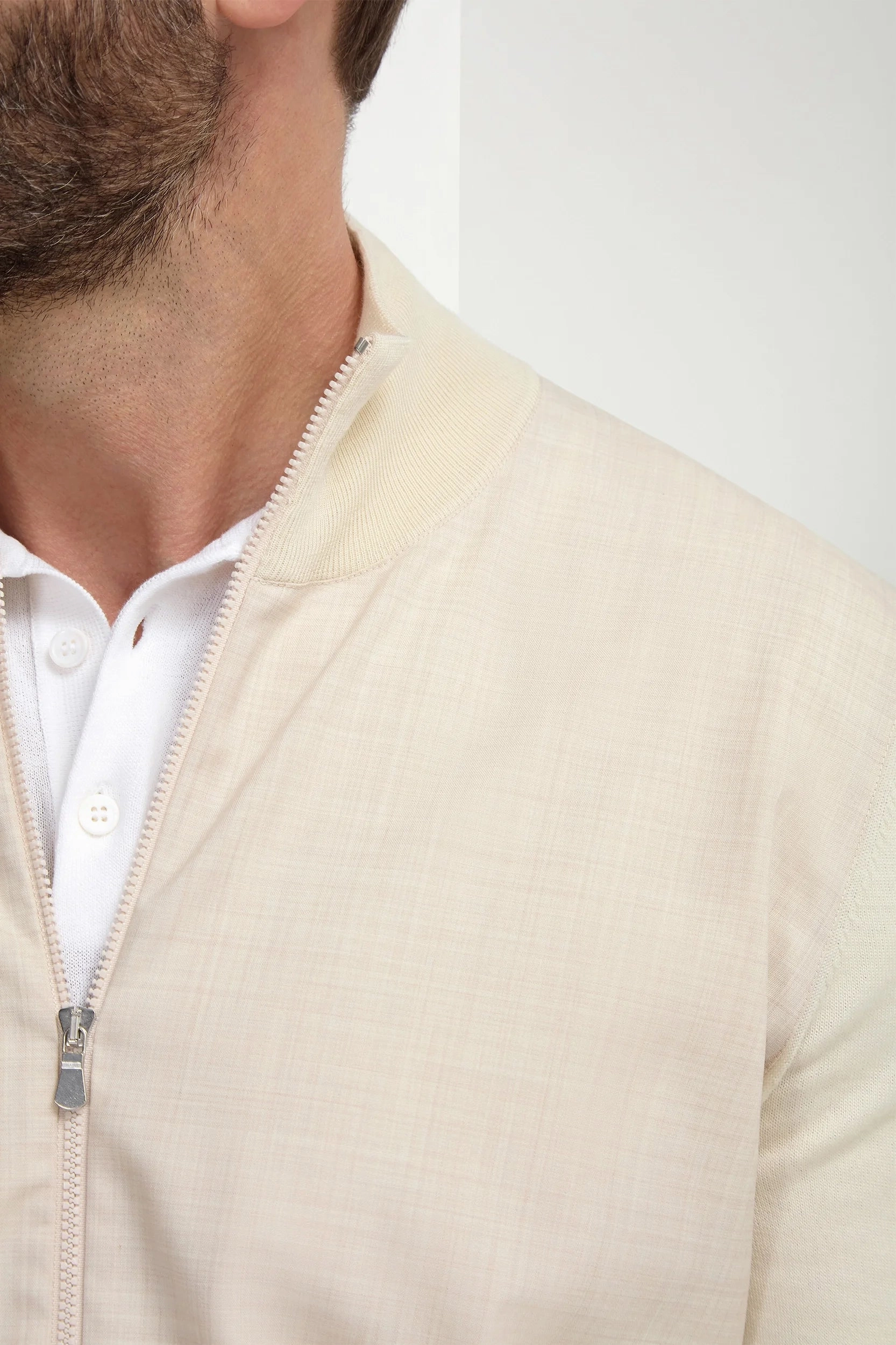 Roll up sleeves Cream wool & knit bomber - Made in Italy