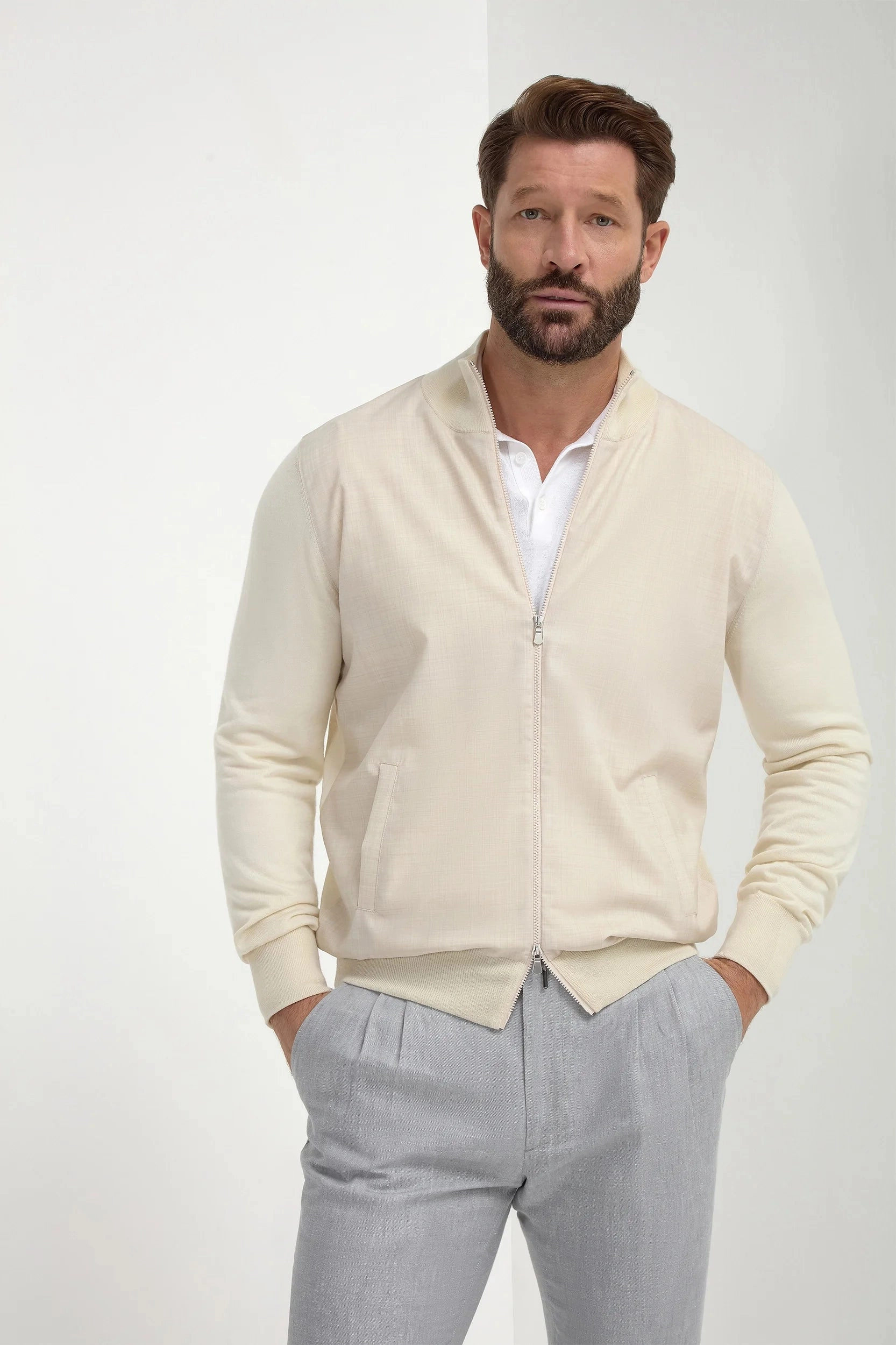 Cream wool & knit bomber - Made in Italy Anti Slip Shoulder