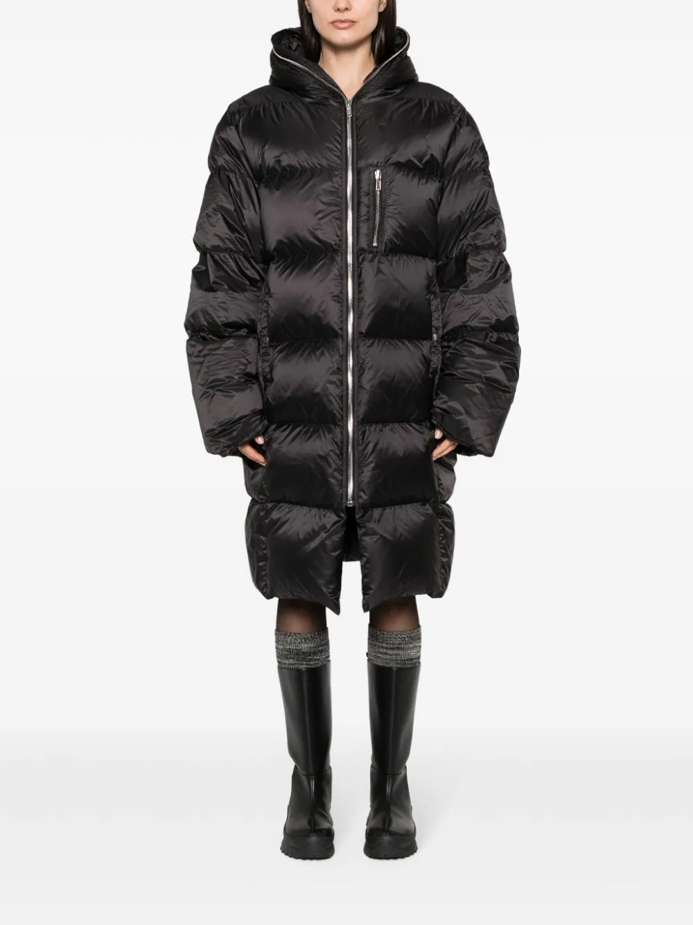 x Rick Owens strap-embellished hooded padded jacket