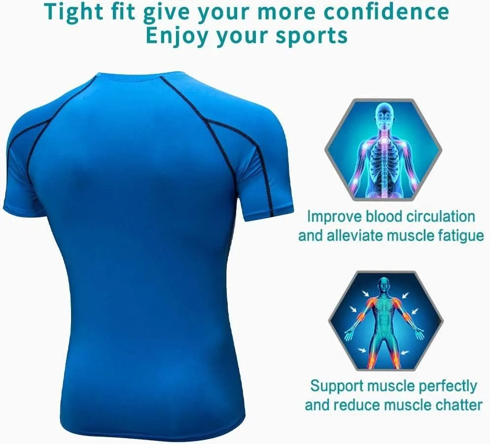 Yuerlian Men's Compression Shirts, Short Sleeve Athletic Compression Tops Dry Workout T Shirt Base Layer Undershirt