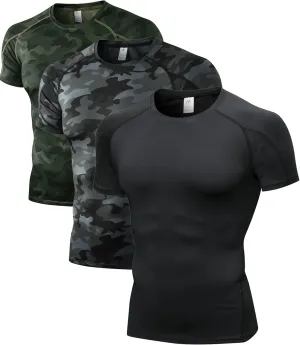 Yuerlian Men's Compression Shirts, Short Sleeve Athletic Compression Tops Dry Workout T Shirt Base Layer Undershirt
