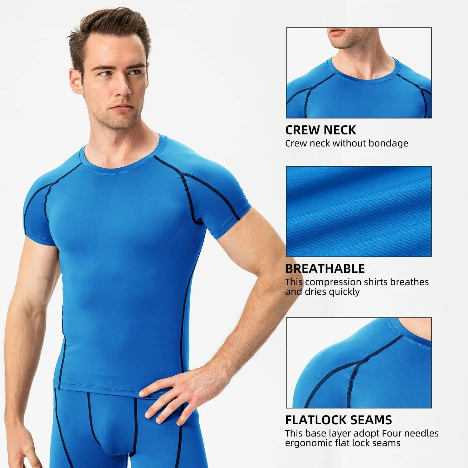 Yuerlian Men's Compression Shirts, Short Sleeve Athletic Compression Tops Dry Workout T Shirt Base Layer Undershirt