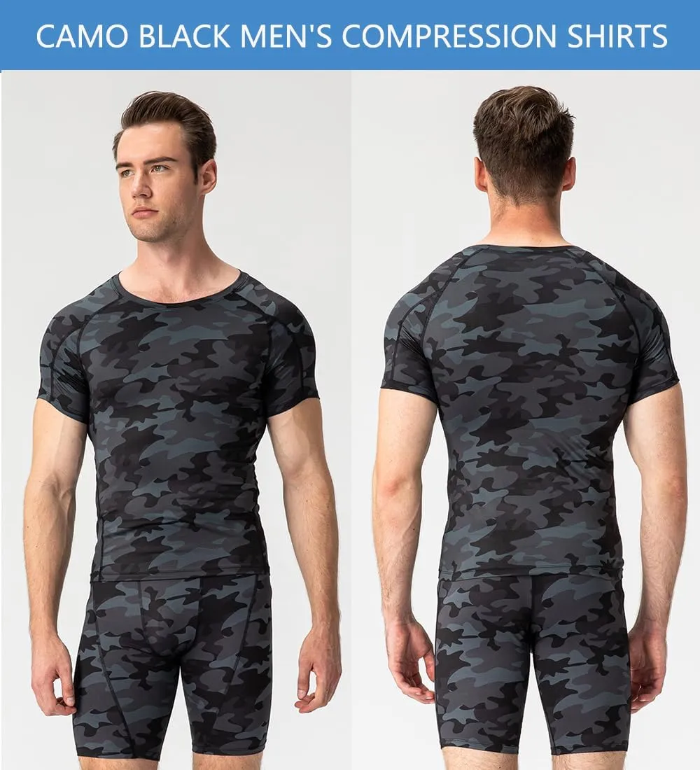 Yuerlian Men's Compression Shirts, Short Sleeve Athletic Compression Tops Dry Workout T Shirt Base Layer Undershirt