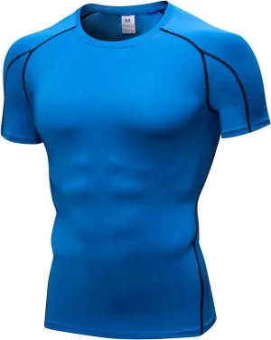 Yuerlian Men's Compression Shirts, Short Sleeve Athletic Compression Tops Dry Workout T Shirt Base Layer Undershirt