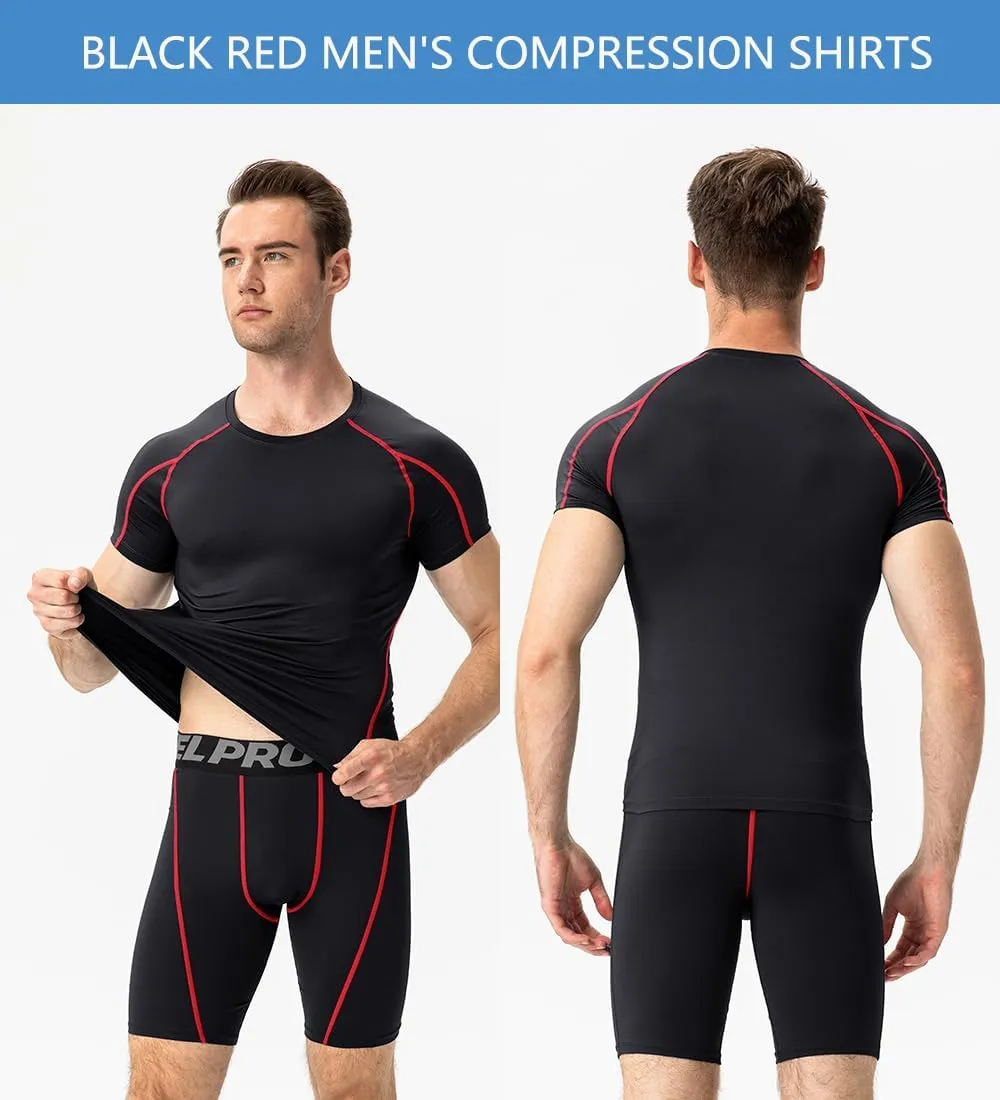 Yuerlian Men's Compression Shirts, Short Sleeve Athletic Compression Tops Dry Workout T Shirt Base Layer Undershirt