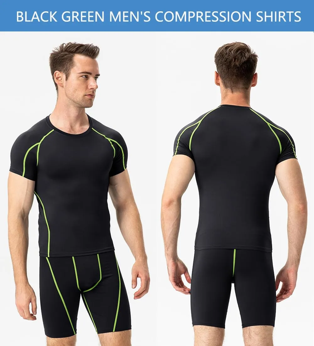 Yuerlian Men's Compression Shirts, Short Sleeve Athletic Compression Tops Dry Workout T Shirt Base Layer Undershirt