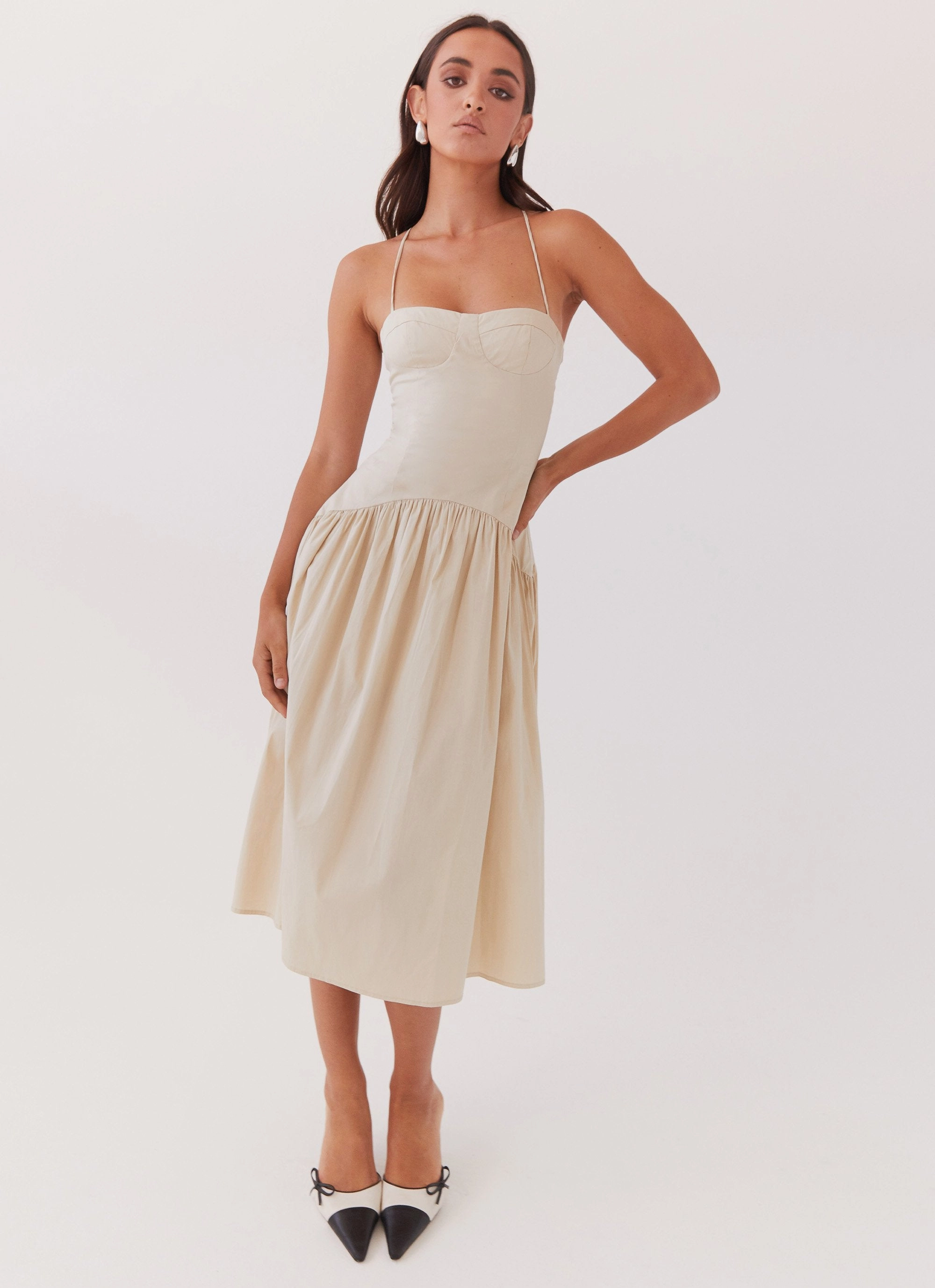 Yvette Corset Midi Dress - Desert Sage Fall Flow Warm Soft