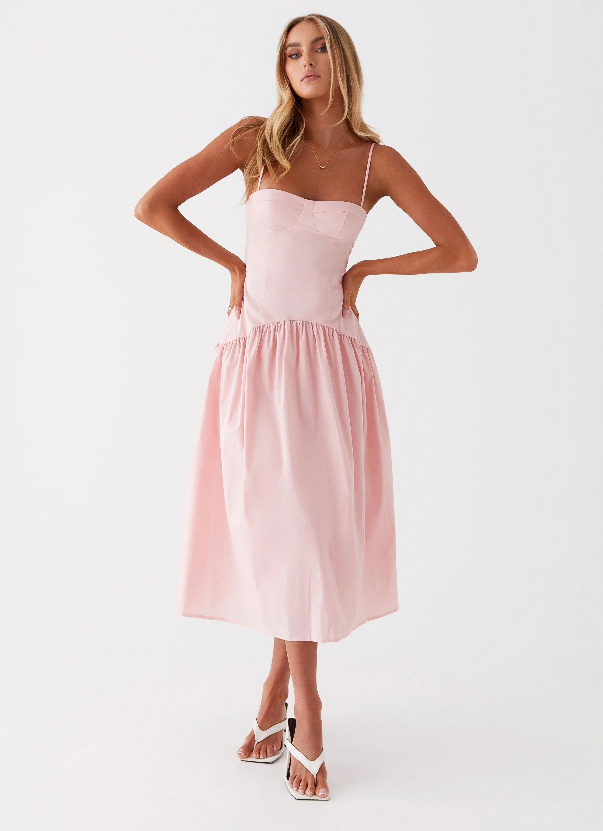 Breezy Mood Flare Breeze Yvette Corset Midi Dress - Pink
