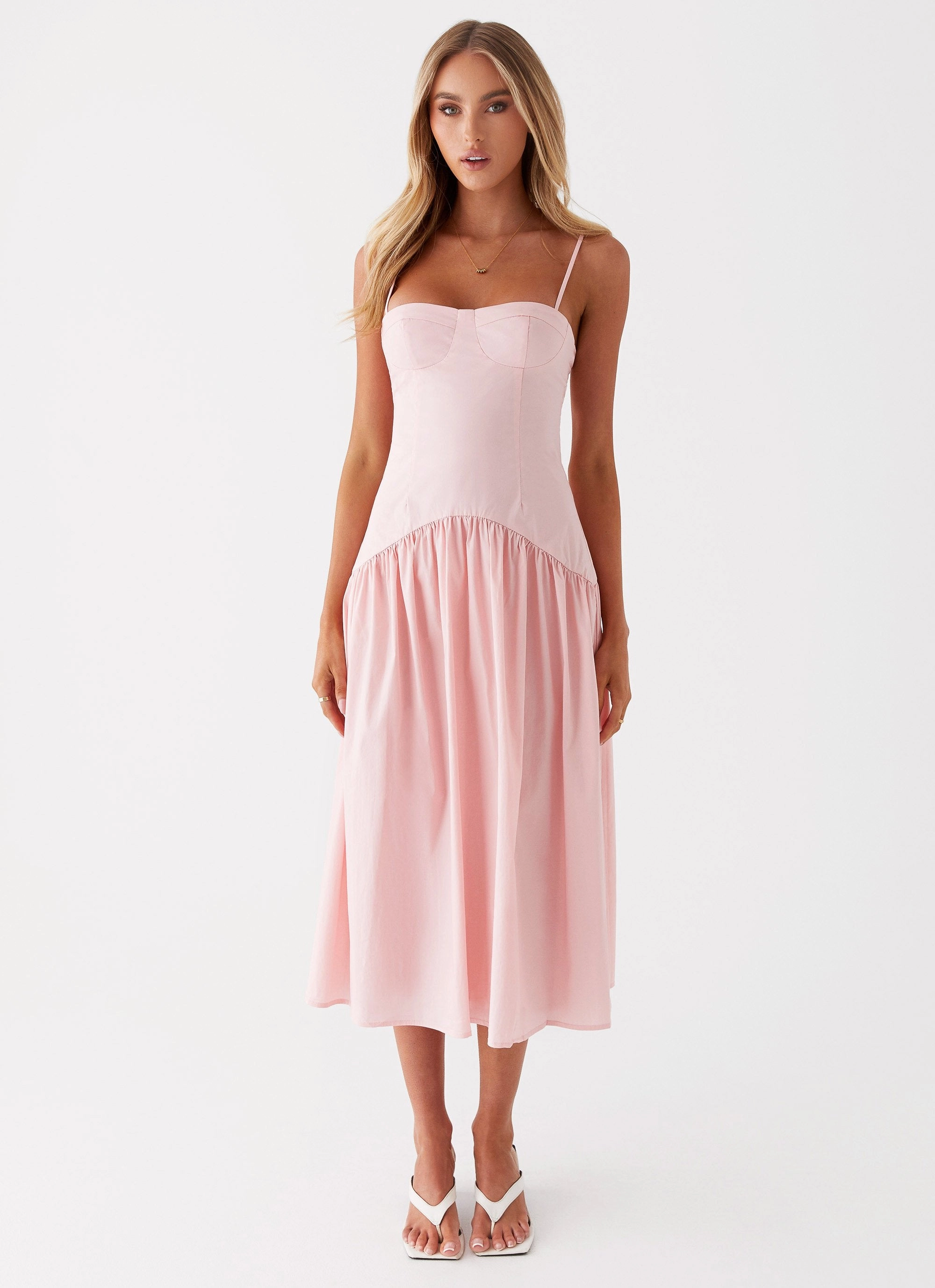 Yvette Corset Midi Dress - Pink Chic Layering Light Drape
