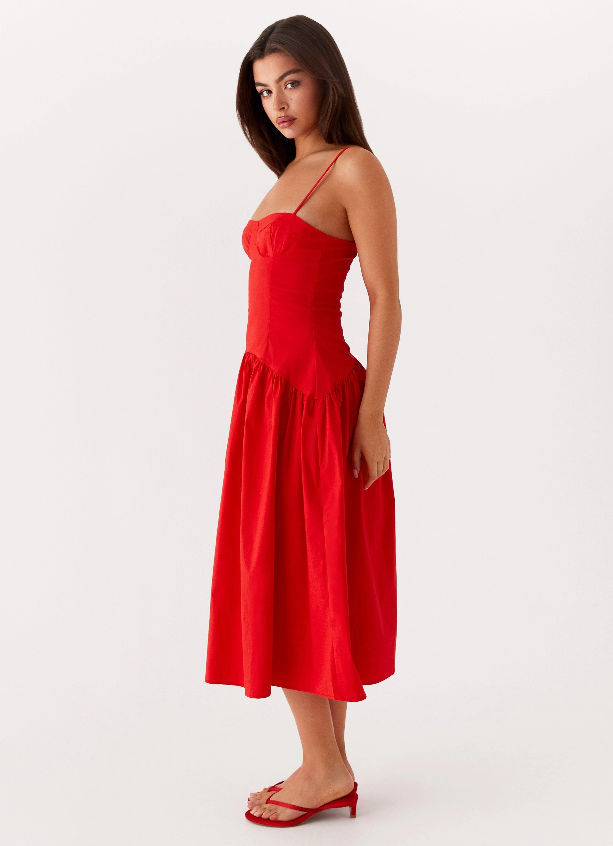 Yvette Corset Midi Dress - Red Effortless Elegance