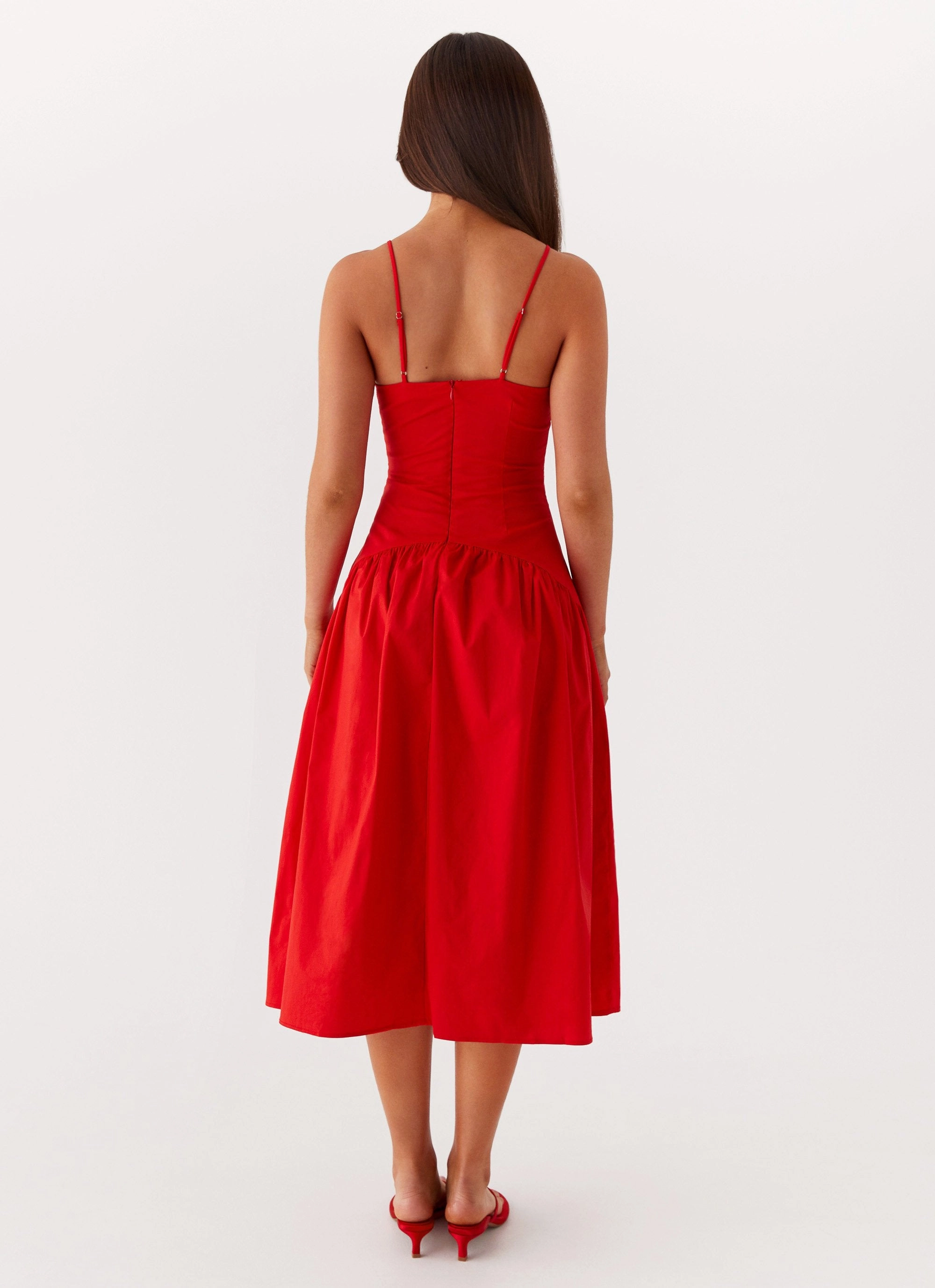 Lightweight Feel Travel Friendly Yvette Corset Midi Dress - Red
