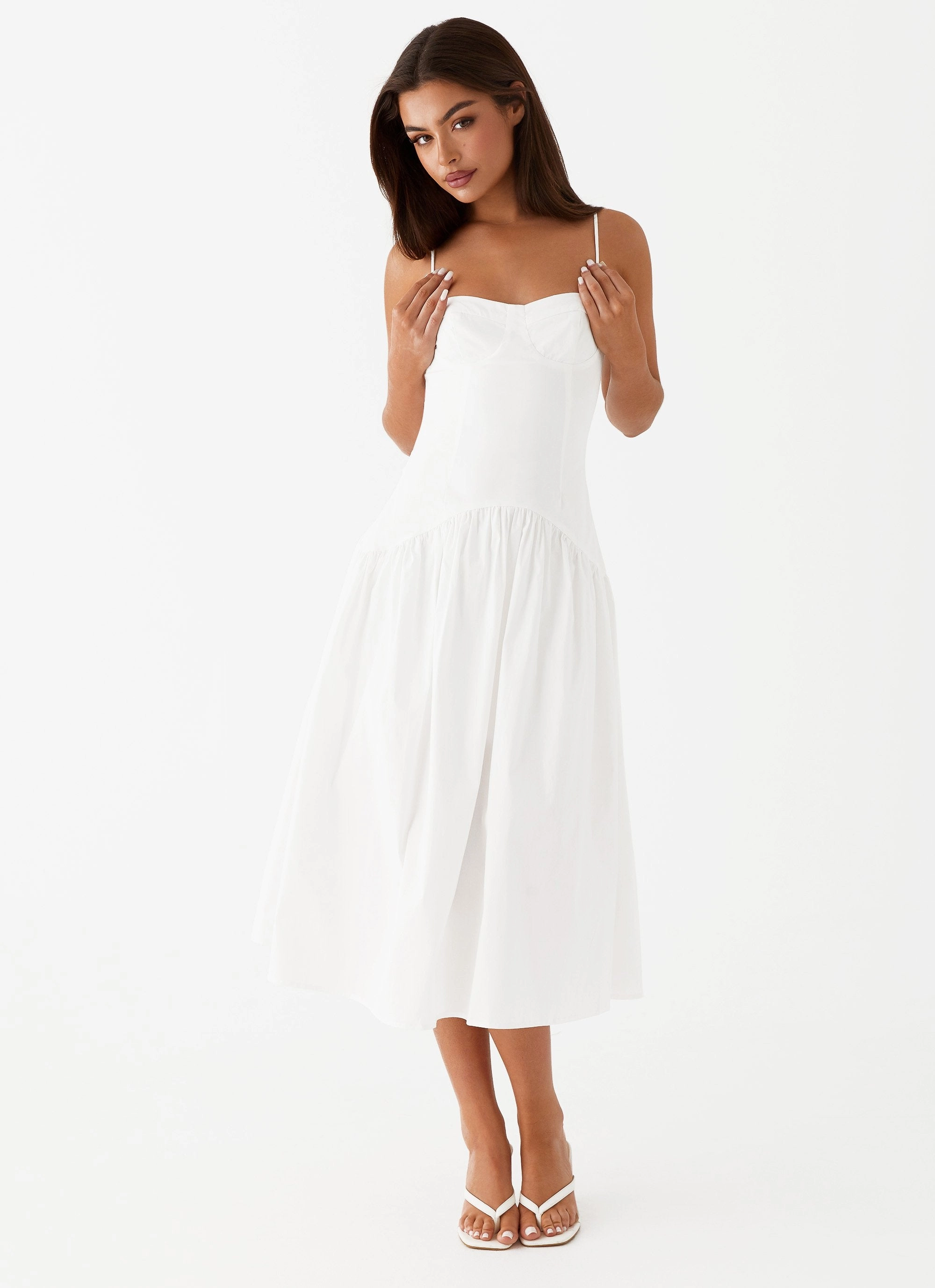 Quick Glam Yvette Corset Midi Dress - White
