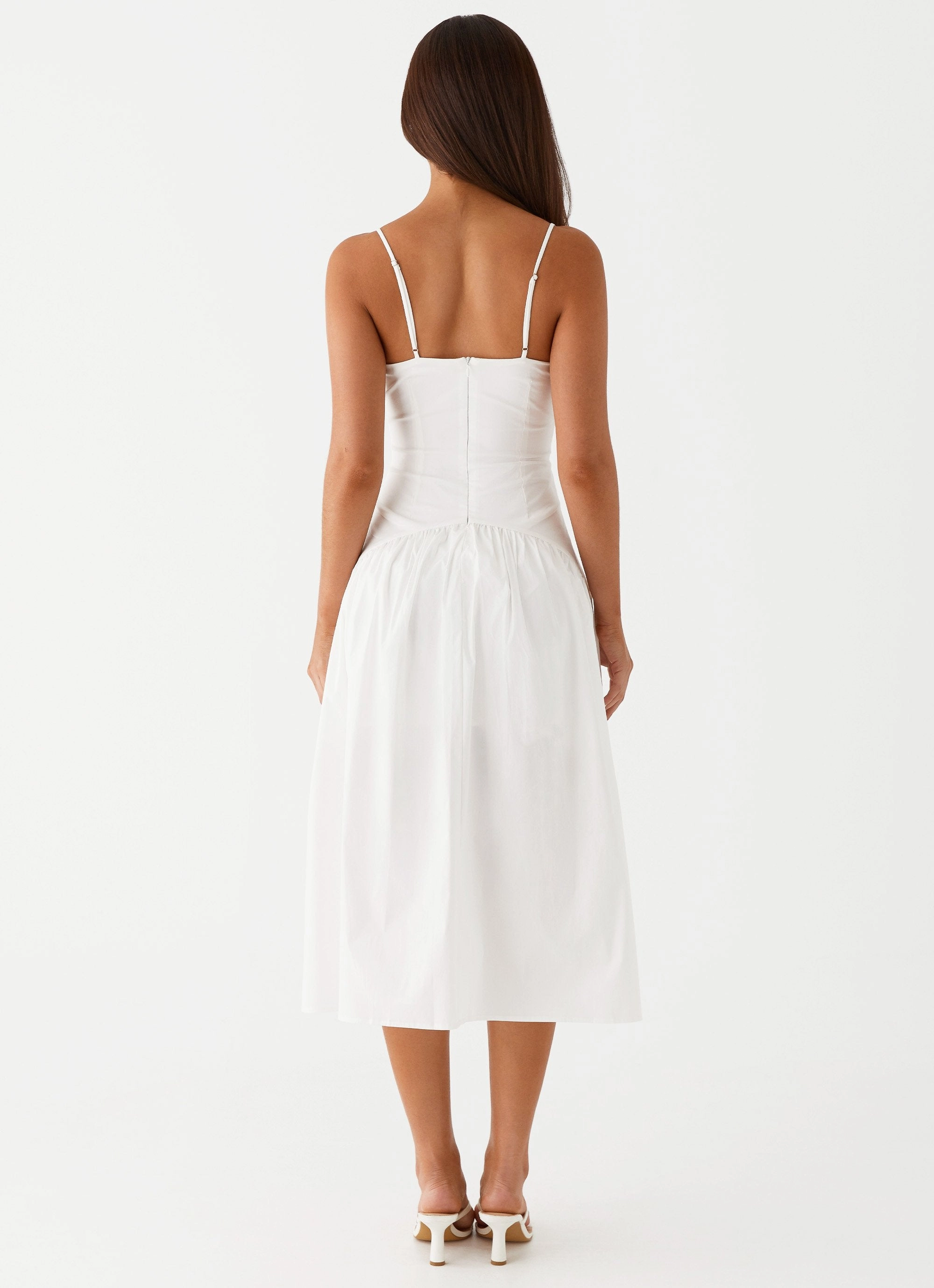 Yvette Corset Midi Dress - White Gathered-Detail Quiet Mood