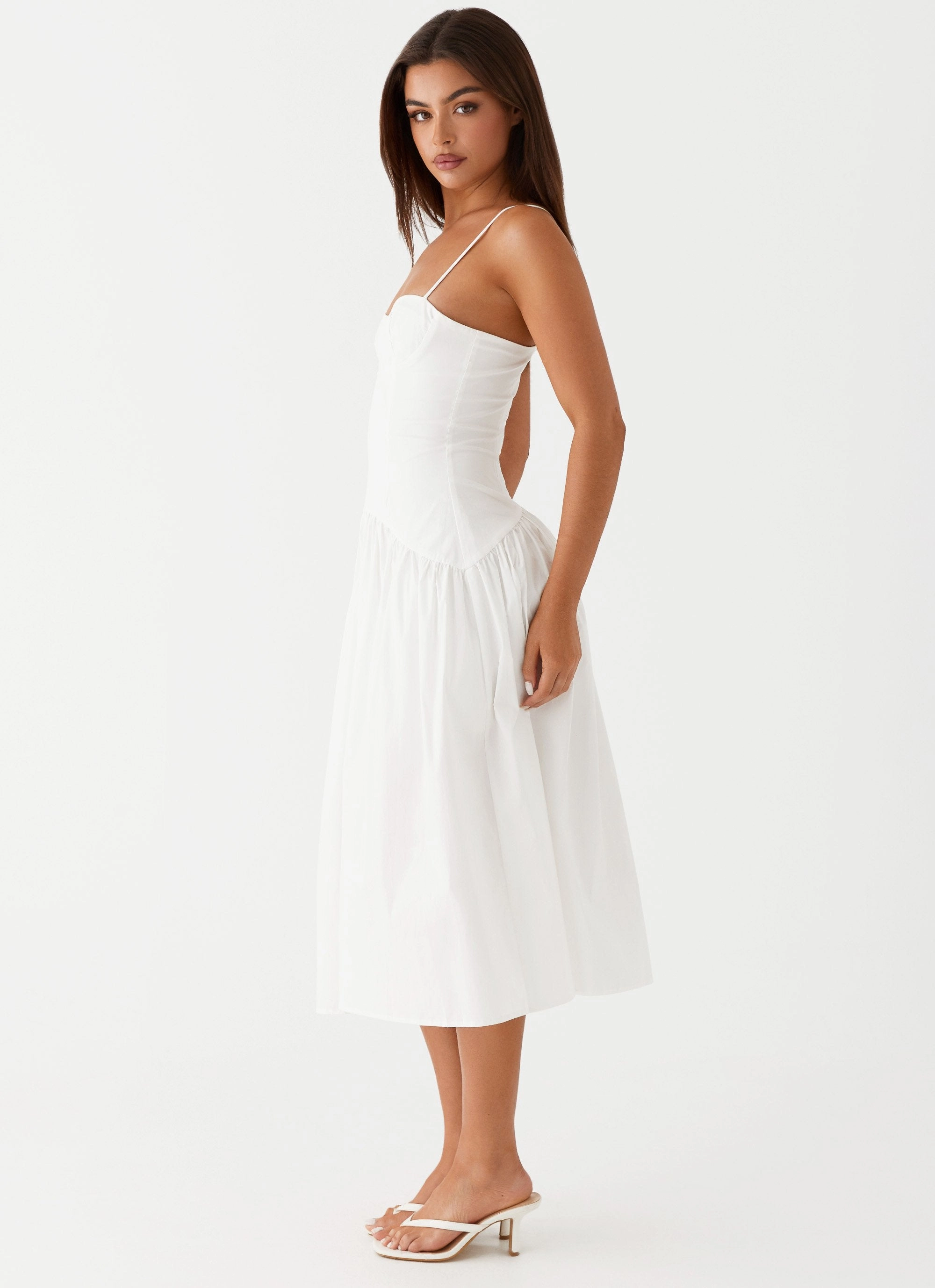 Sleek Volume Yvette Corset Midi Dress - White