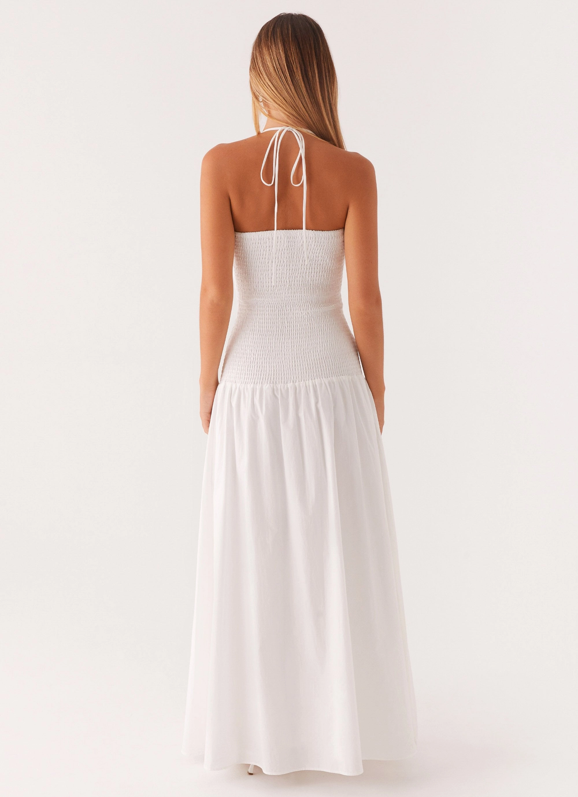 Zahra Maxi Dress - White Fitted waist