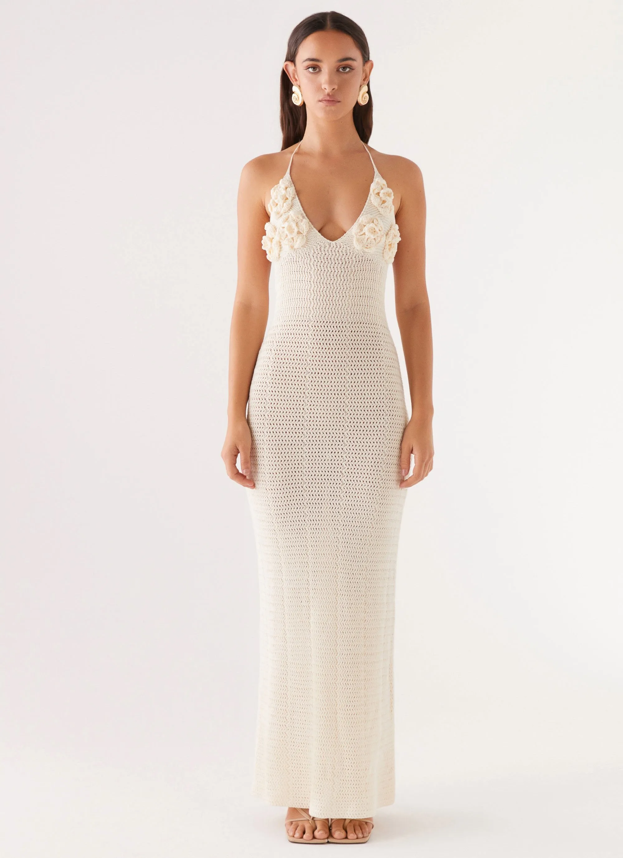 Zara Rose Crochet Maxi Dress - Ivory Chic Layer