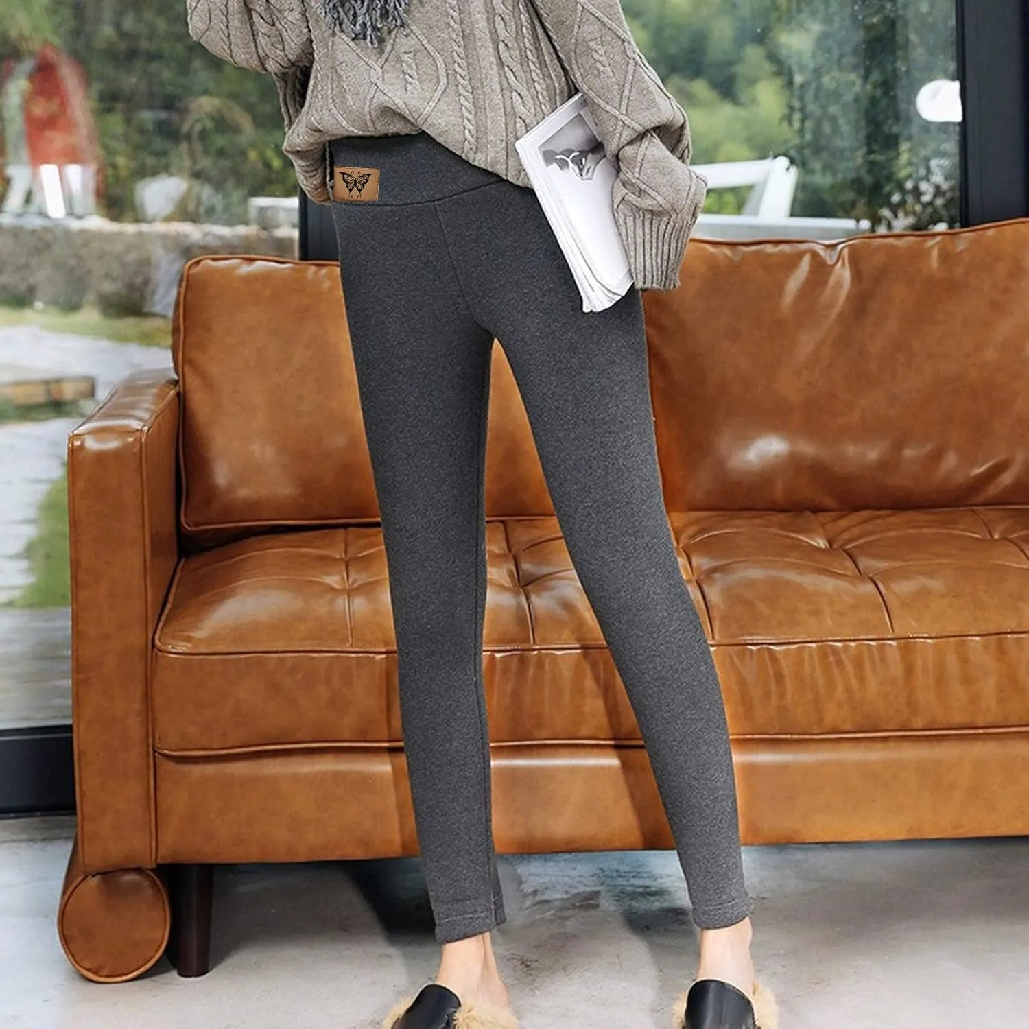 ZEFOTIM Fleece Lined Leggings for Women 2024 Outdoor Thermals Tights Soild High Waist Casual Pants