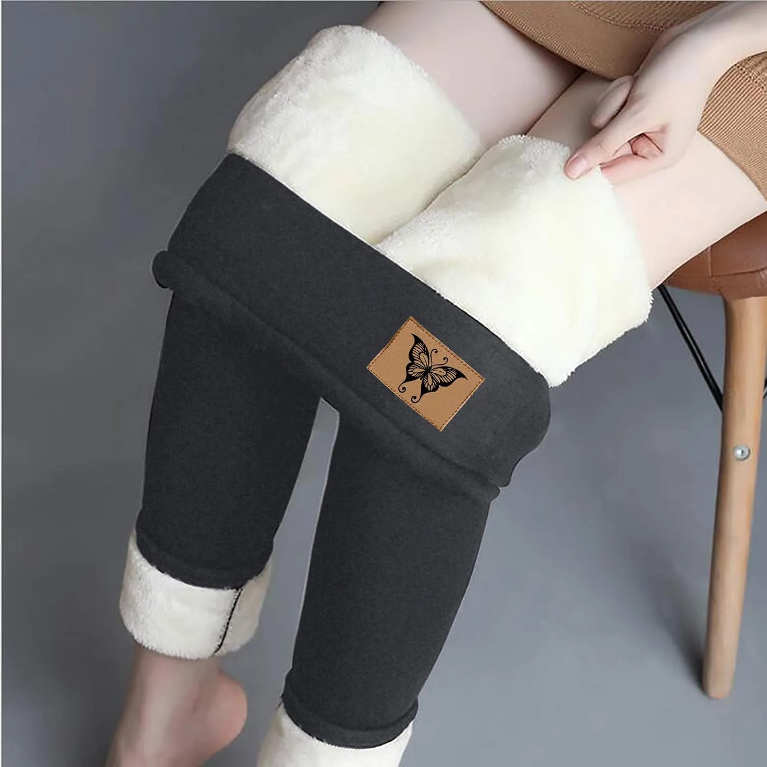 ZEFOTIM Fleece Lined Leggings for Women 2024 Outdoor Thermals Tights Soild High Waist Casual Pants