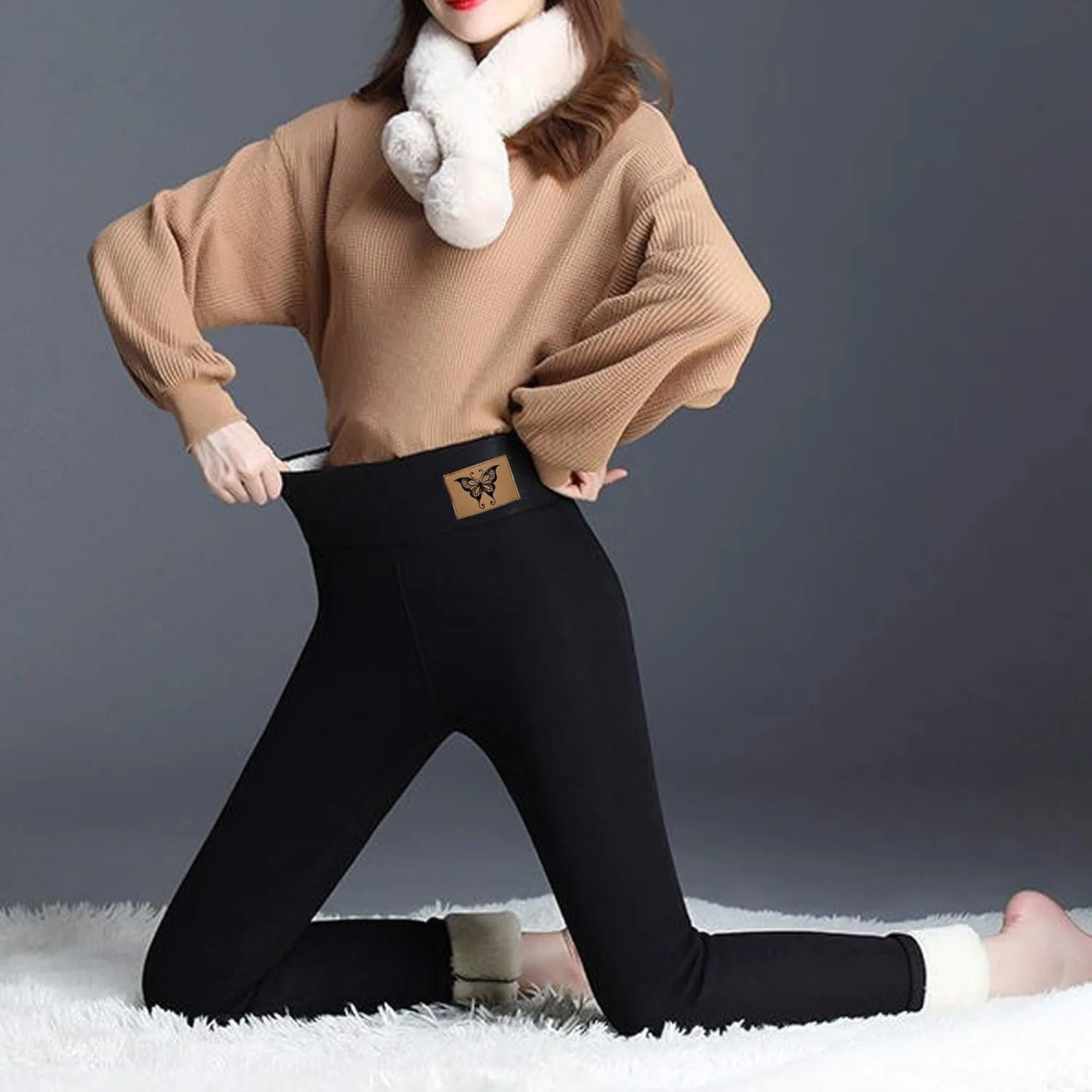 ZEFOTIM Thermal Leggings for Women Thermals Outdoor Thick Pants Thermal Soild High Waist Winter Tights