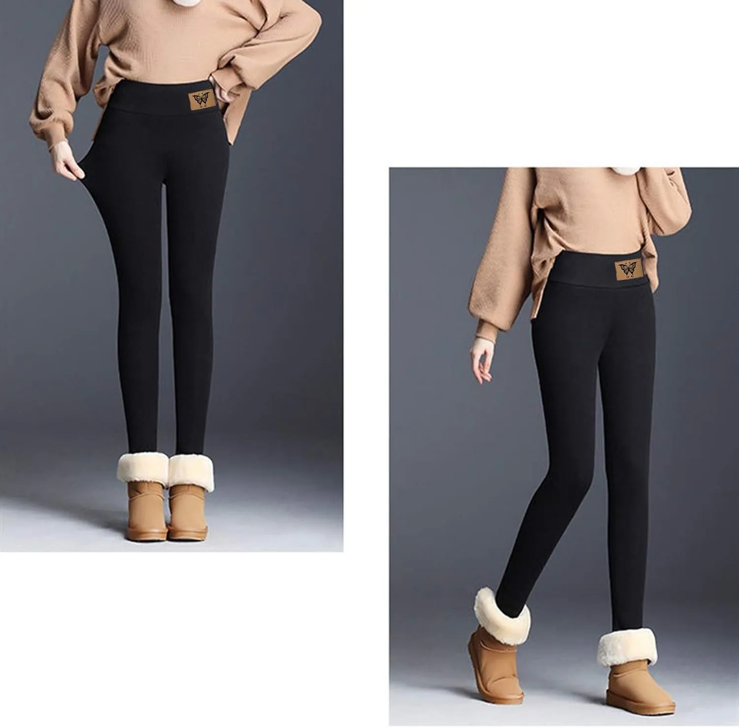 ZEFOTIM Thermal Leggings for Women Thermals Outdoor Thick Pants Thermal Soild High Waist Winter Tights
