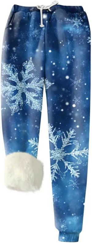 ZEFOTIM Womens Christmas Pants Thermal Pants Women Warm Lounge Drawstring Pant with Pockets
