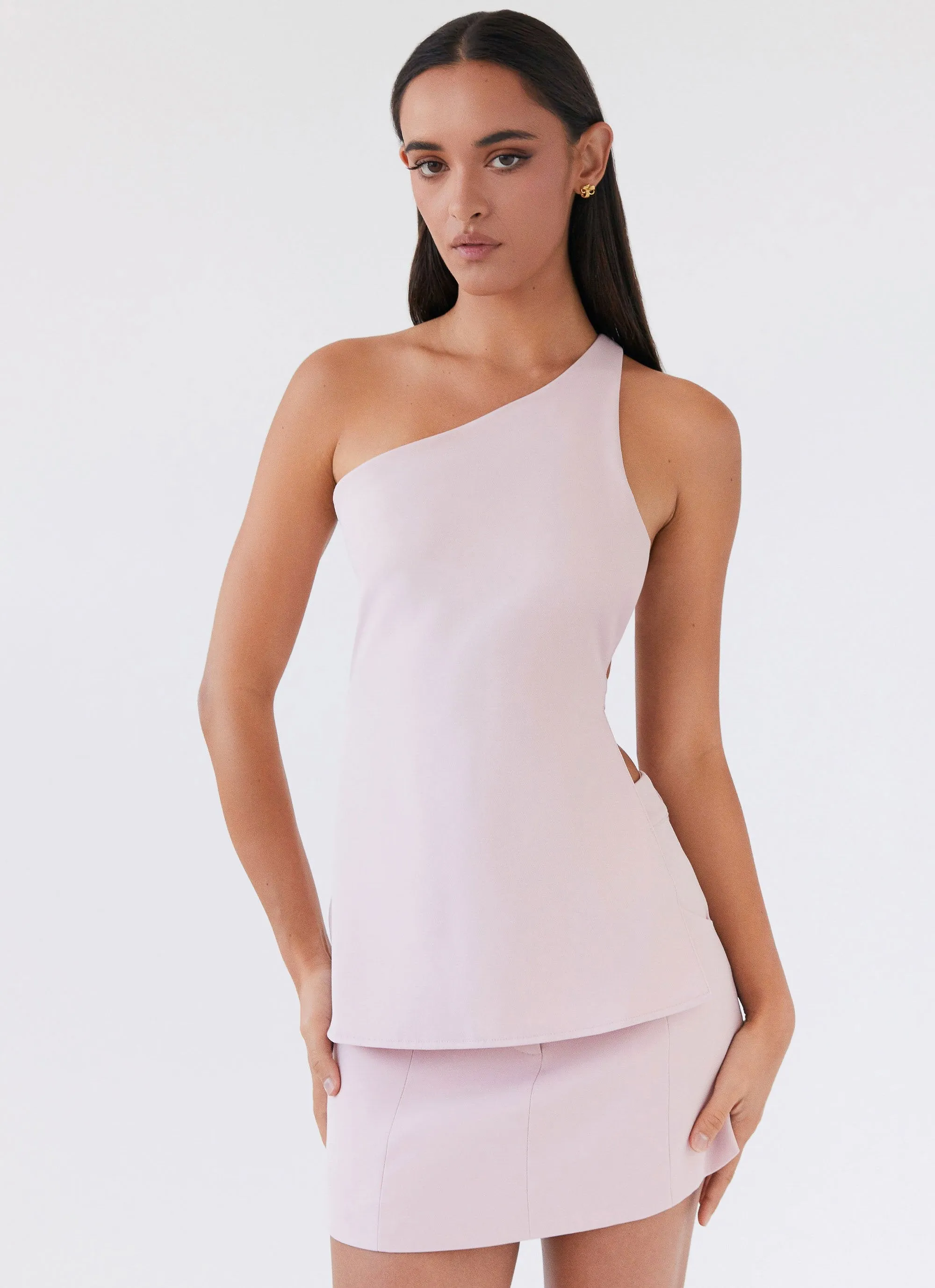 Zeina One Shoulder Top - Pink Bound Edges SweatGuard Lining