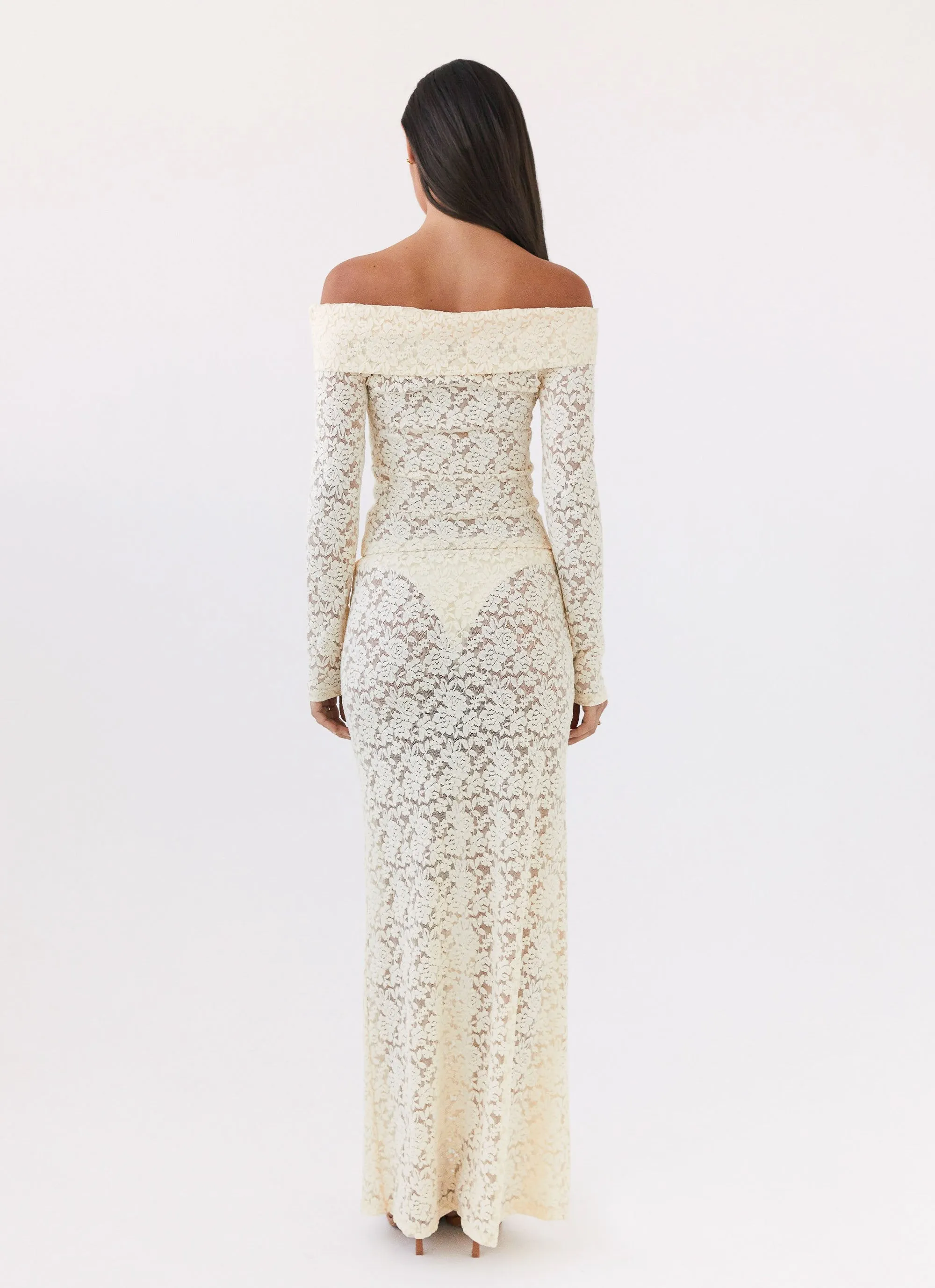 NonChafing Fabric StretchableKnit Zephyra Lace Long Sleeve Top - Natural