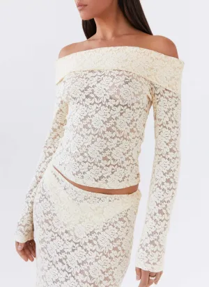 Zephyra Lace Long Sleeve Top - Natural Sheer Overlay Material