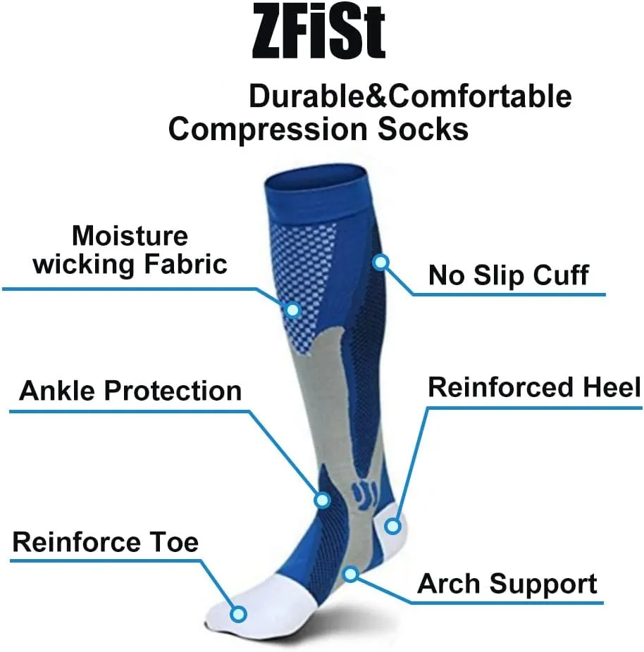 ZFiSt 3 Pair Sport Compression Socks Men Women, Compression Stocking Nurse Socks for Edema Travel