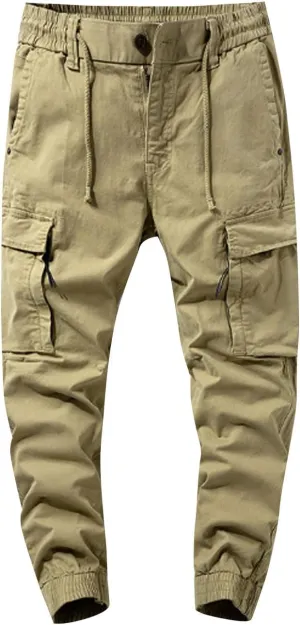 ZGZZ7 Men's Cargo Elastic Waist Sweatpants Loose Zip Fly Outdoor Pants with Multi-Pockets