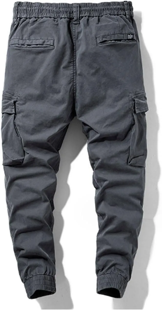 ZGZZ7 Men's Cargo Elastic Waist Sweatpants Loose Zip Fly Outdoor Pants with Multi-Pockets