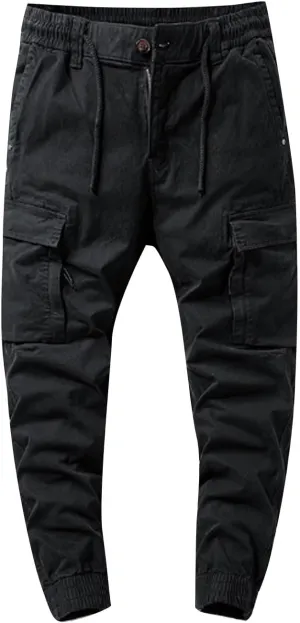 ZGZZ7 Men's Cargo Elastic Waist Sweatpants Loose Zip Fly Outdoor Pants with Multi-Pockets