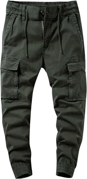 ZGZZ7 Men's Cargo Elastic Waist Sweatpants Loose Zip Fly Outdoor Pants with Multi-Pockets