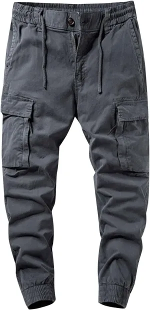 ZGZZ7 Men's Cargo Elastic Waist Sweatpants Loose Zip Fly Outdoor Pants with Multi-Pockets