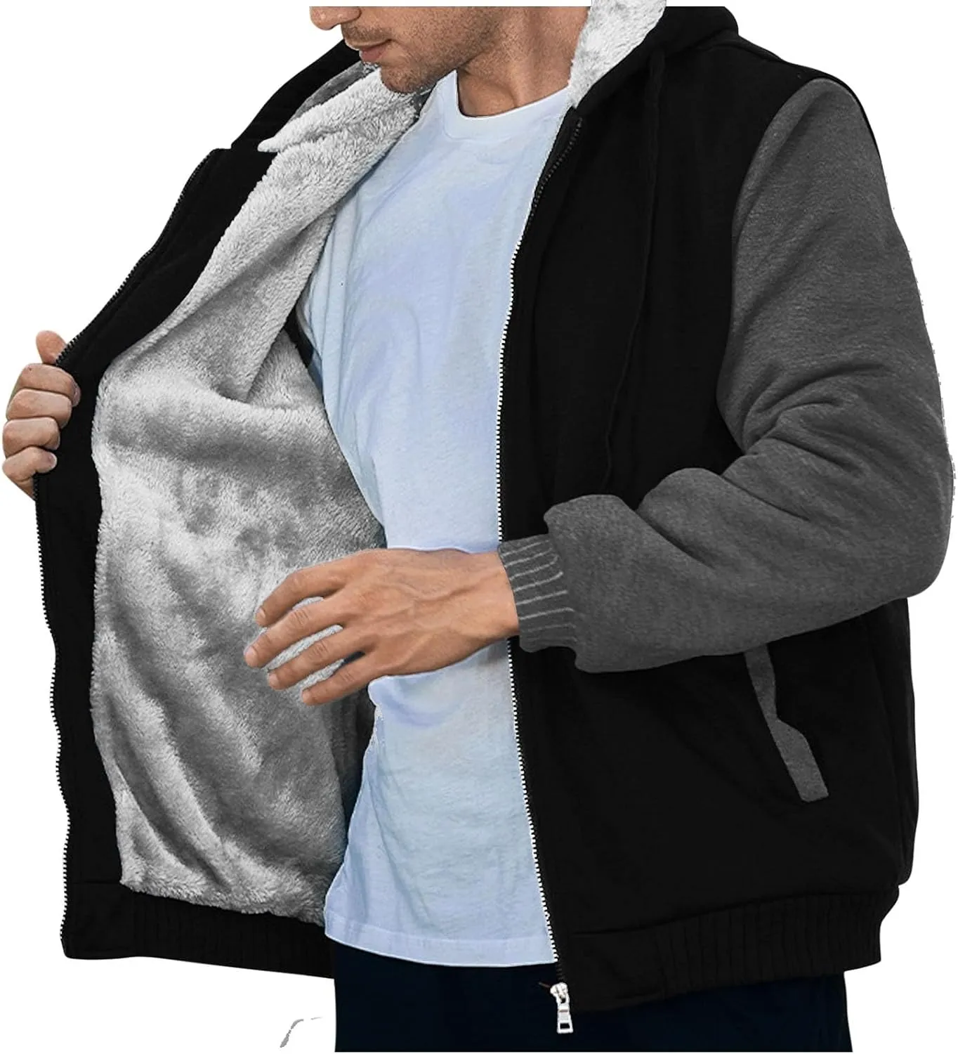 Zip Up Hoodies for Men,Long Sleeve Solid Splicing Oversized Sweatshirts,Fall Heavyweight Hoodies Casual Jacket Baggy Shirts