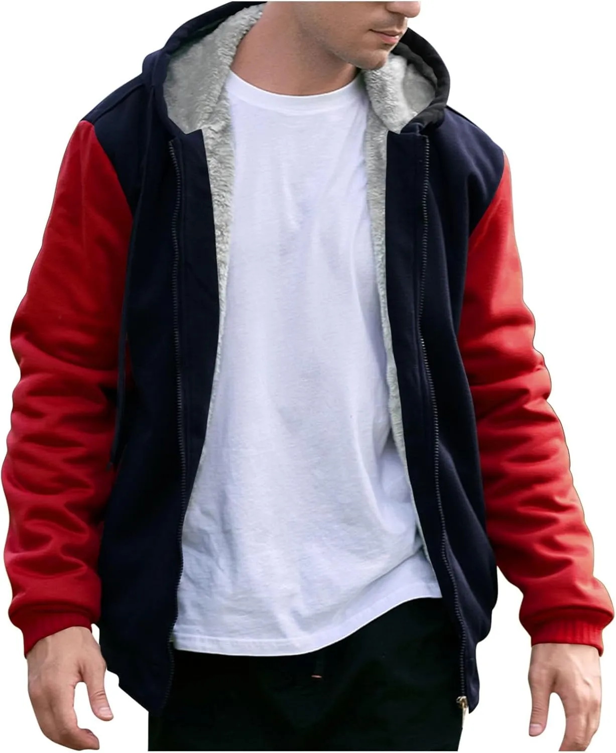 Zip Up Hoodies for Men,Long Sleeve Solid Splicing Oversized Sweatshirts,Fall Heavyweight Hoodies Casual Jacket Baggy Shirts