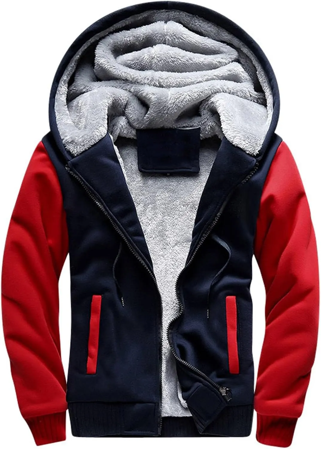 Zip Up Hoodies for Men,Long Sleeve Solid Splicing Oversized Sweatshirts,Fall Heavyweight Hoodies Casual Jacket Baggy Shirts