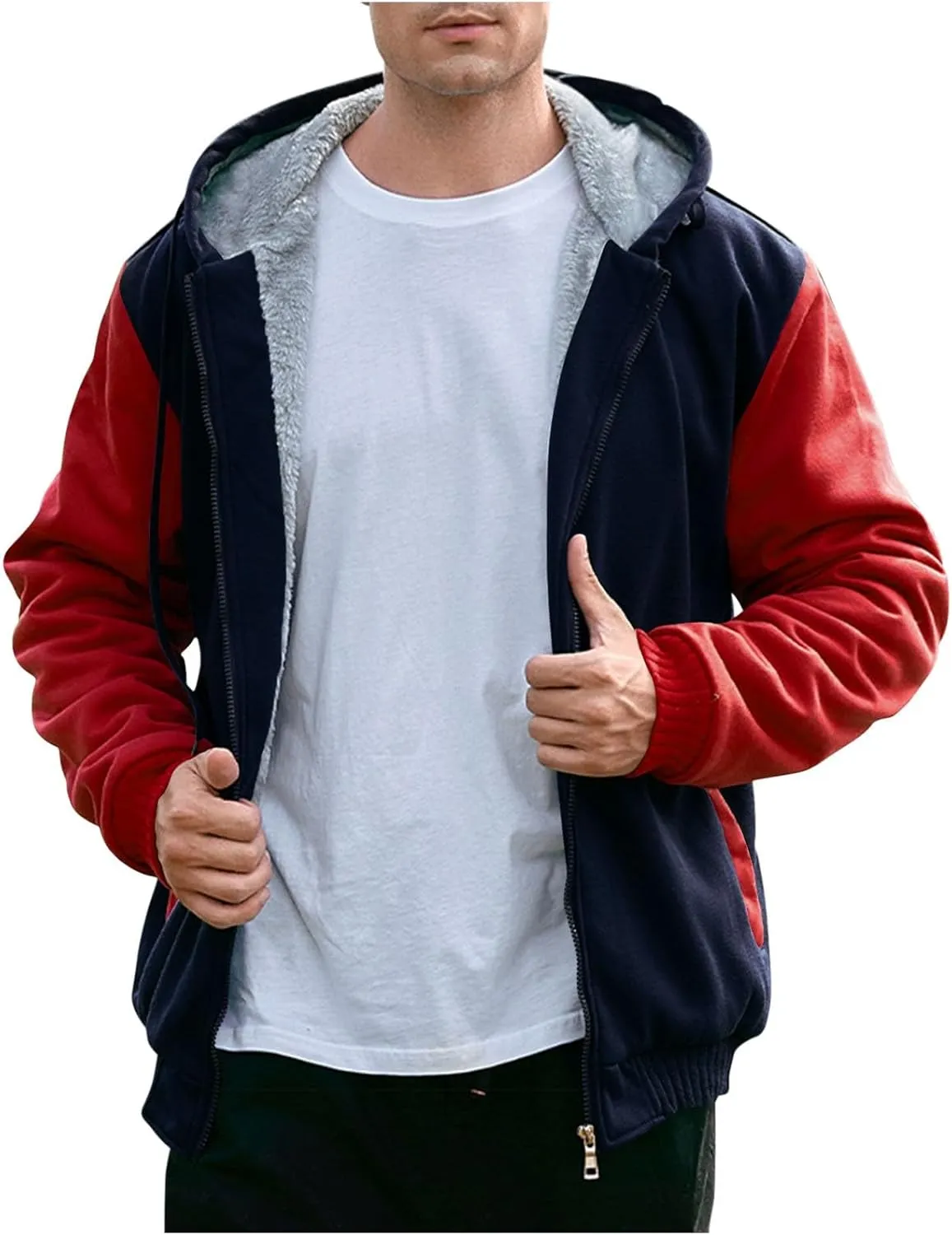Zip Up Hoodies for Men,Long Sleeve Solid Splicing Oversized Sweatshirts,Fall Heavyweight Hoodies Casual Jacket Baggy Shirts