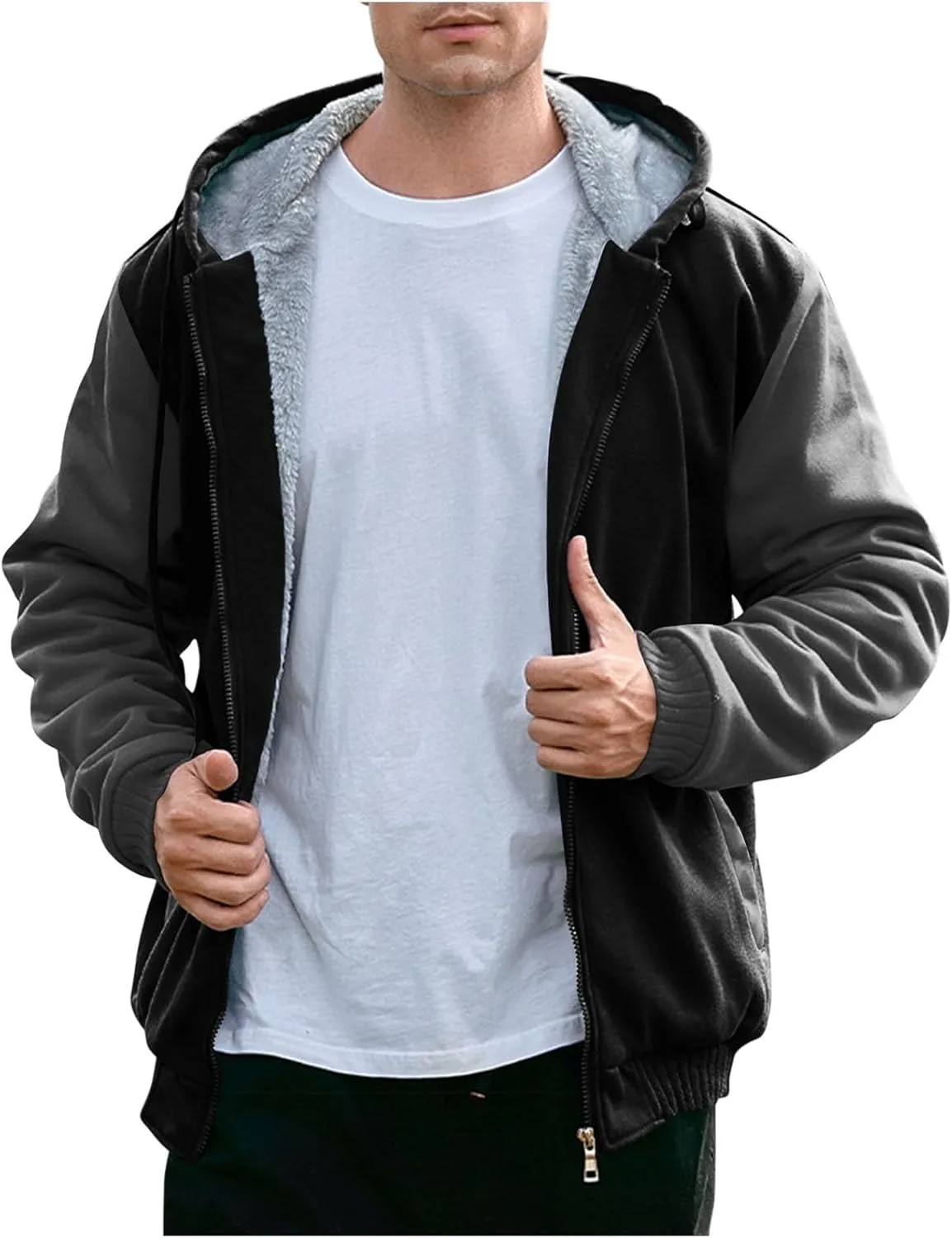 Zip Up Hoodies for Men,Long Sleeve Solid Splicing Oversized Sweatshirts,Fall Heavyweight Hoodies Casual Jacket Baggy Shirts