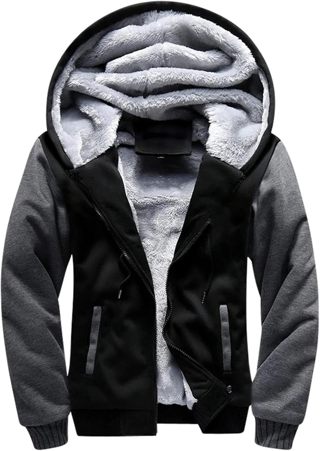 Zip Up Hoodies for Men,Long Sleeve Solid Splicing Oversized Sweatshirts,Fall Heavyweight Hoodies Casual Jacket Baggy Shirts