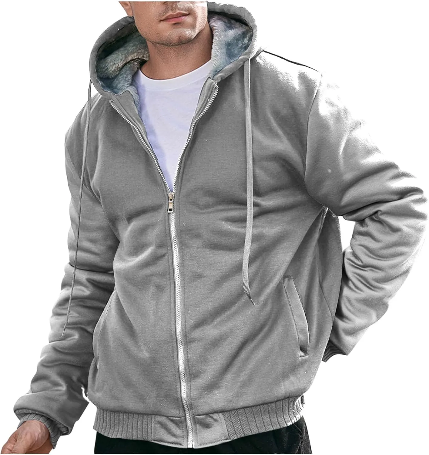Zip Up Hoodies for Men,Long Sleeve Solid Splicing Oversized Sweatshirts,Fall Heavyweight Hoodies Casual Jacket Baggy Shirts