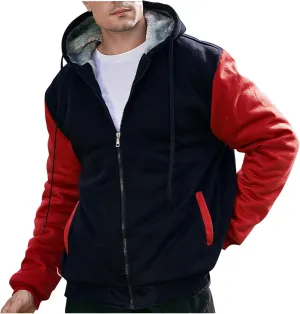 Zip Up Hoodies for Men,Long Sleeve Solid Splicing Oversized Sweatshirts,Fall Heavyweight Hoodies Casual Jacket Baggy Shirts
