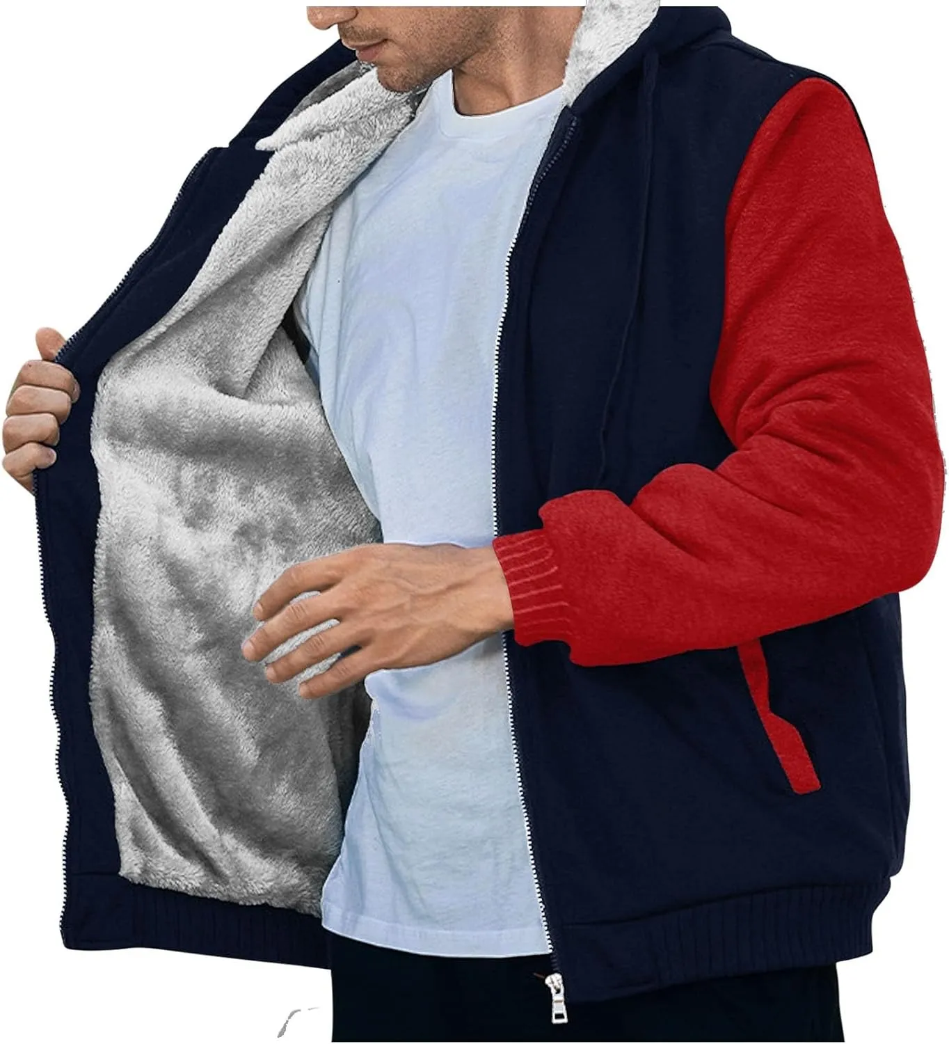 Zip Up Hoodies for Men,Long Sleeve Solid Splicing Oversized Sweatshirts,Fall Heavyweight Hoodies Casual Jacket Baggy Shirts