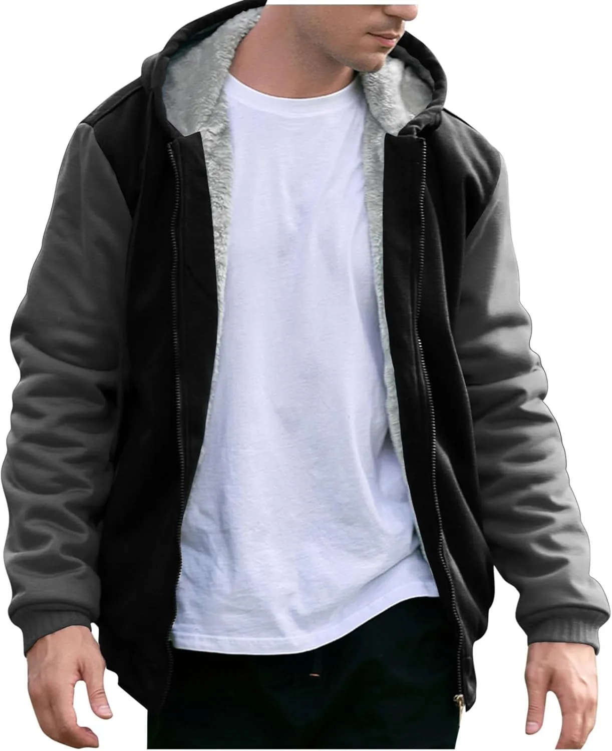 Zip Up Hoodies for Men,Long Sleeve Solid Splicing Oversized Sweatshirts,Fall Heavyweight Hoodies Casual Jacket Baggy Shirts