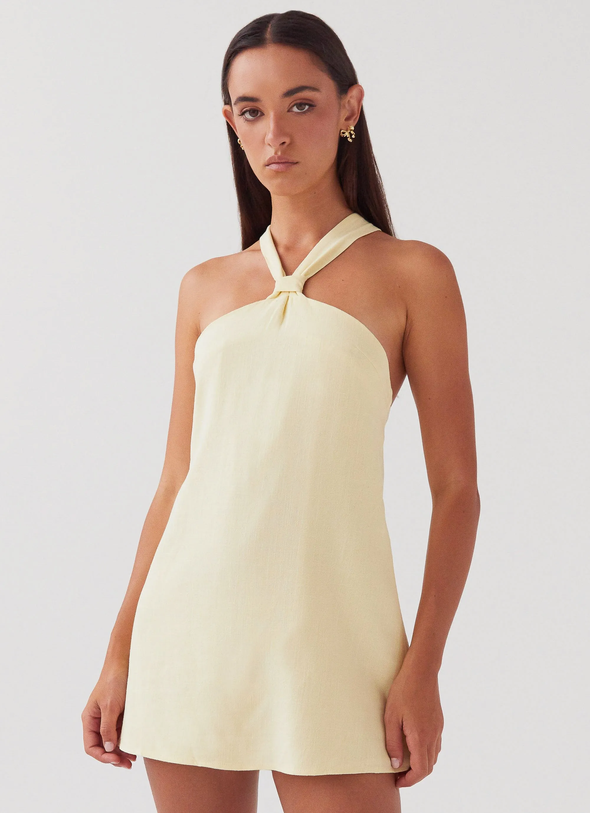 Standalone Option Cozy Fit Keira Linen Mini Dress - Lemon