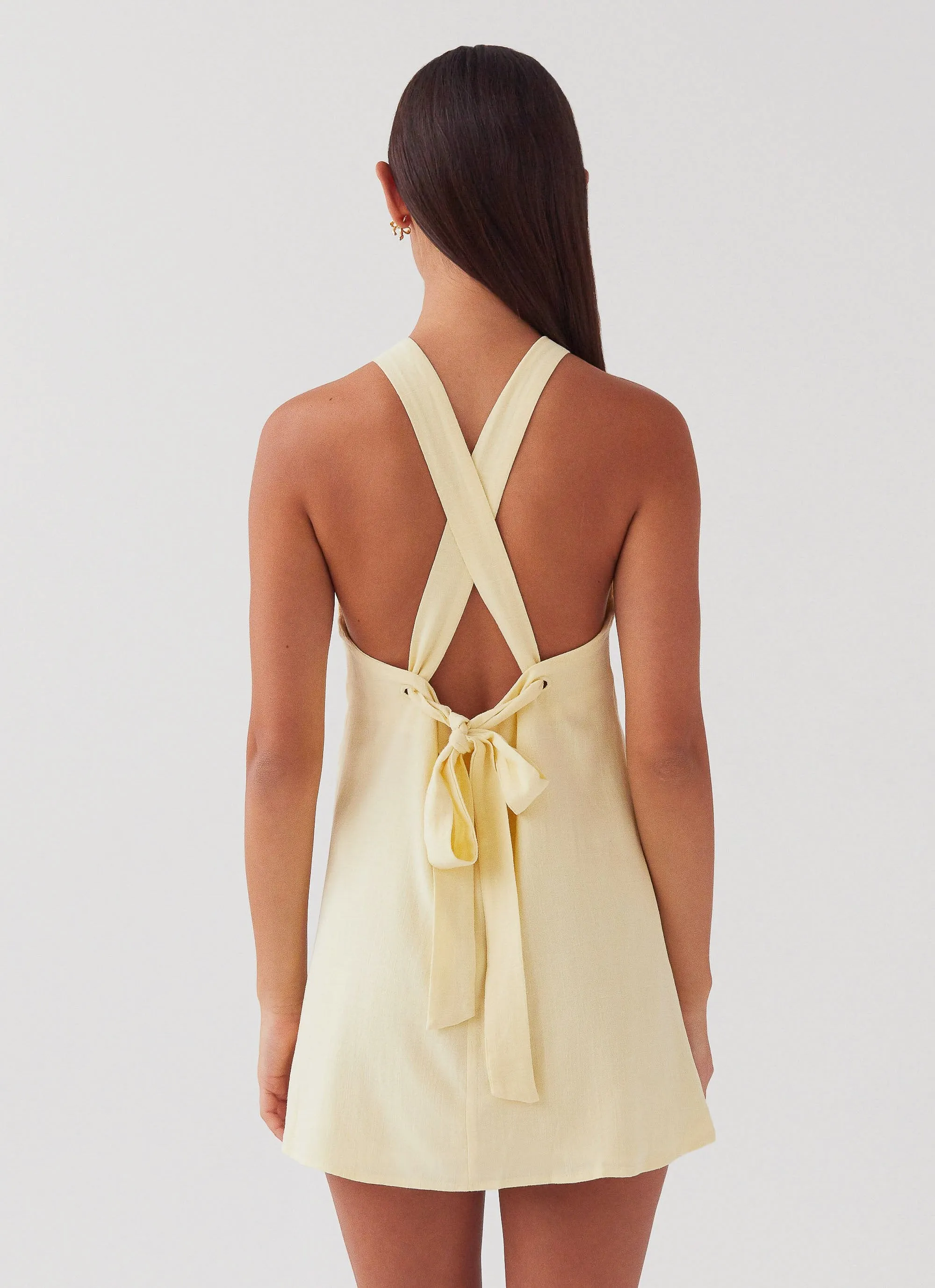 Keira Linen Mini Dress - Lemon Premium Pima Cotton Luxurious Feel