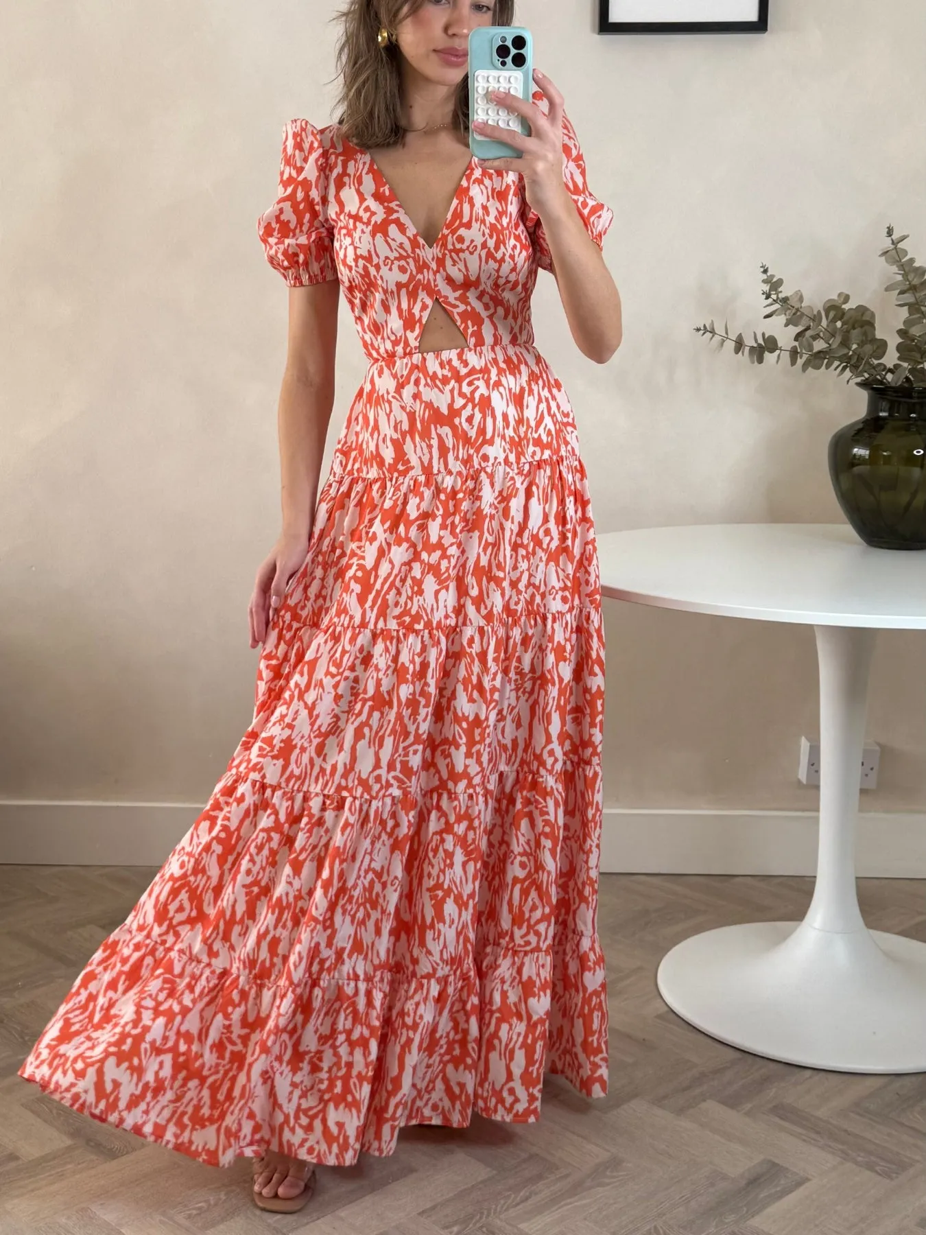 Zoe Tiered Cutout Maxi Dress / Orange Earth-Tone