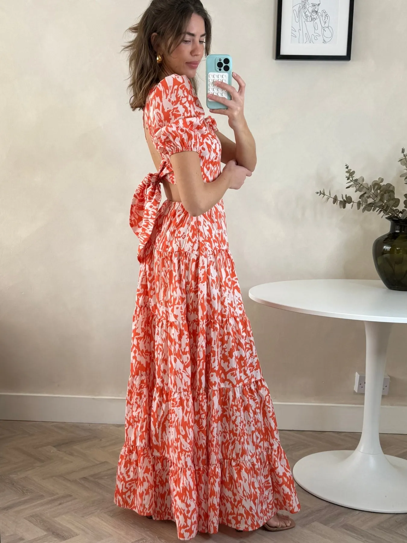 Elegant Mood Zoe Tiered Cutout Maxi Dress / Orange