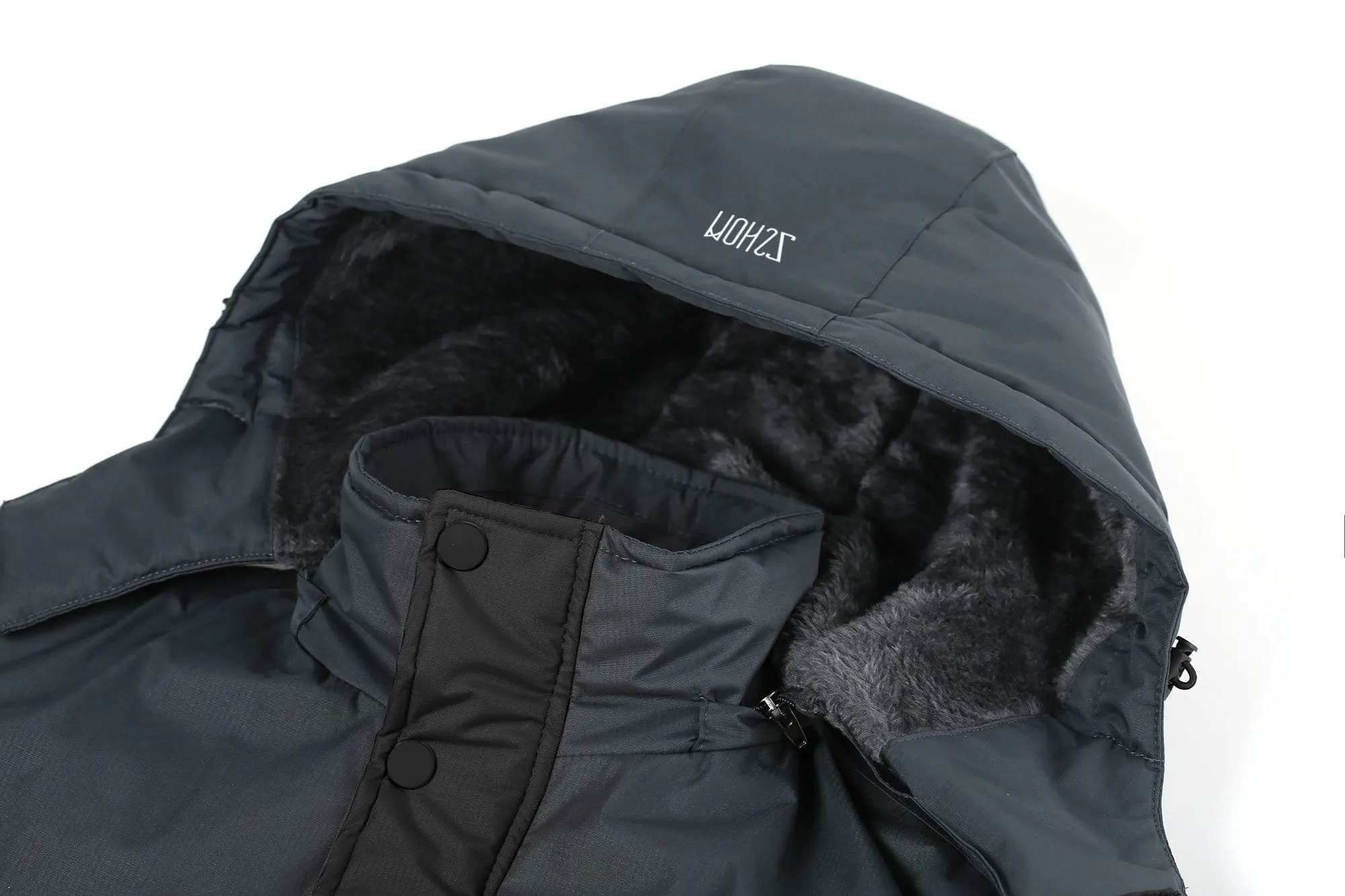 ZSHOW Men's Waterproof Windproof Fleece Ski Jacket Outdoor Insulated Snow Jacket(Black Grey,US XL)